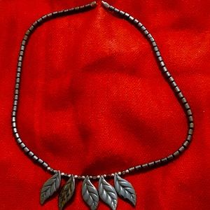 Black Hematite Five 5 Leaf Bead Necklace~Screw Barrel Clasp